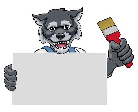 Wolf Painter Decorator Paint Brush Mascot Man Stock Illustration