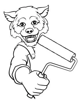 Wolf Painter Decorator Paint Roller Mascot Man Stock Illustration