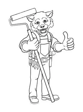 Wolf Painter Decorator Paint Roller Mascot Man Stock Illustration