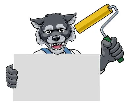 Wolf Painter Decorator Paint Roller Mascot Man Stock Illustration