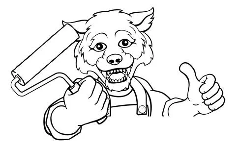 Wolf Painter Decorator Paint Roller Mascot Man Stock Illustration