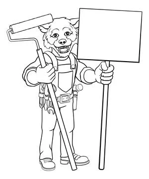 Wolf Painter Decorator Paint Roller Mascot Man Stock Illustration