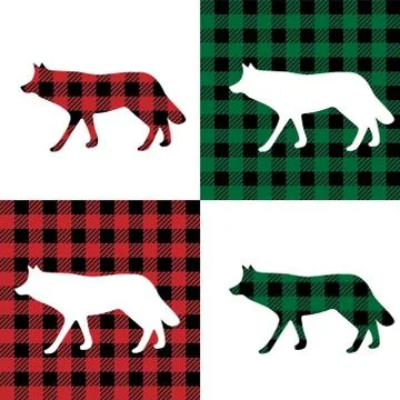 Wolf pattern at Buffalo Plaid. Festive background for design and print Stock Illustration