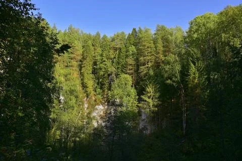Wolf pit is the largest karst sinkhole on the territory of the Mazuevskaya ka Stock Photos