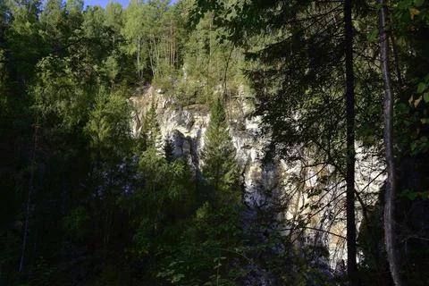 Wolf pit is the largest karst sinkhole on the territory of the Mazuevskaya ka Stock Photos