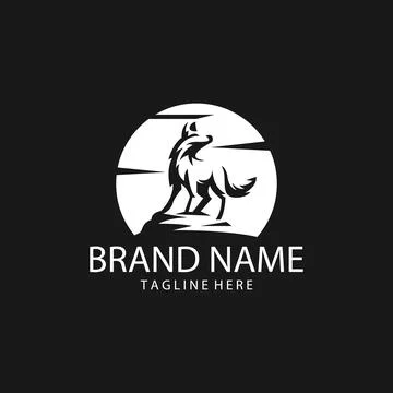 Wolf roars super moon logo design vector Illustrazione stock