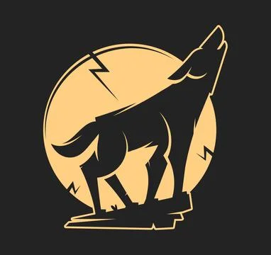 Wolf on a rock howling at the moon. Vector illustration with clear even for.. Ilustração Stock
