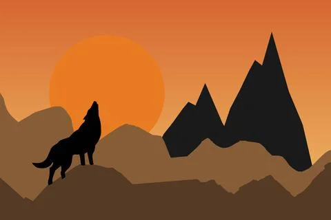 Wolf on rocks Stock Illustration