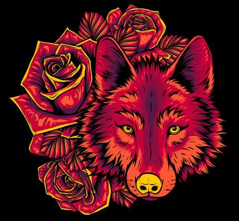 Wolf with roses artwork illustration vector art Stock-Illustration