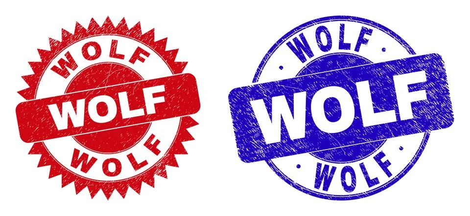 WOLF Round and Rosette Stamp Seals with Scratched Surface Stock Illustration