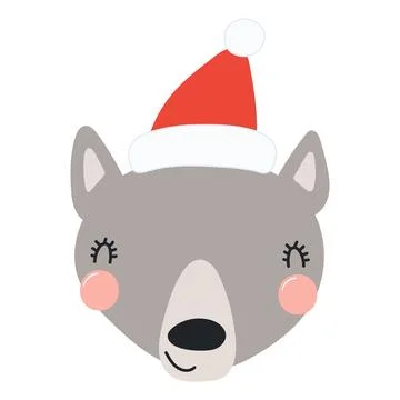 Wolf in a Santa Claus hat isolated Stock Illustration