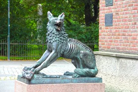 Wolf sculpture in Trondheim 库存照片