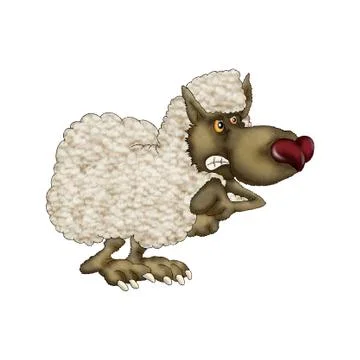 Wolf in sheep's clothing. Cartoon illustration on a white background. Stock Illustration