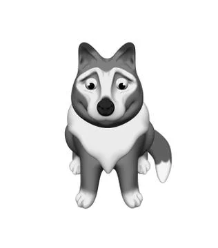The wolf sits good 3D illustration isolated on white background. Stock Illustration