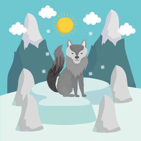Wolf sitting on snow 스톡 일러스트