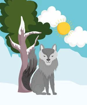 Wolf sitting winter snow イラスト素材