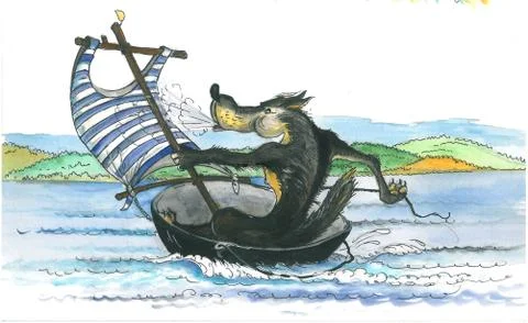 The wolf is swimming Stock Illustration