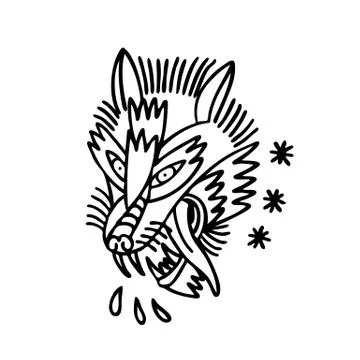 Wolf traditional tattoo flash, vector illustration Stock Illustration