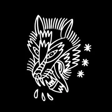 Wolf traditional tattoo flash, vector illustration Stock Illustration