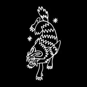 Wolf traditional tattoo flash, vector illustration Stock Illustration