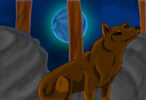 Wolf under blue moon Stock Illustration