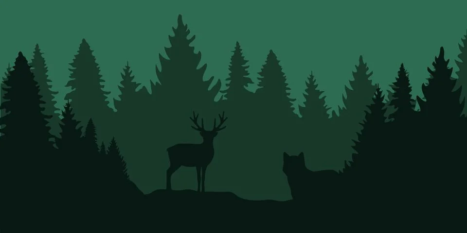 Wolf is watching deer in the forest by night Stock-Illustration