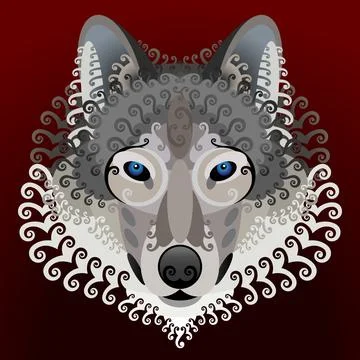 Wolf's face with swirls Stock Illustration
