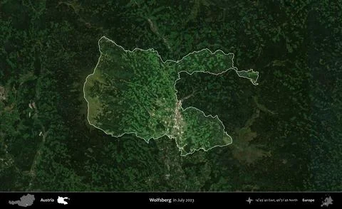 Wolfsberg highlighted, Austria. Sentinel-2 Mosaic. July 2023 Stock Illustration