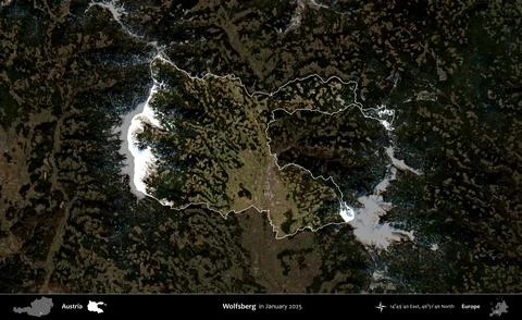 Wolfsberg highlighted, Austria. Sentinel-2 Mosaic. January 2025 Stock Illustration