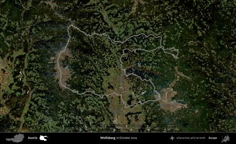 Wolfsberg outlined, Austria. Sentinel-2 Mosaic. October 2024 Stock Illustration