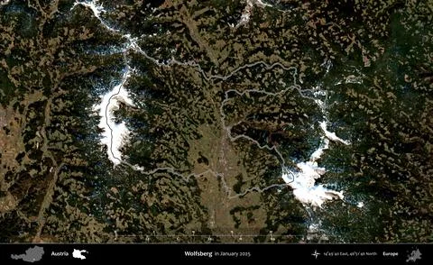 Wolfsberg outlined, Austria. Sentinel-2 Mosaic. January 2025 Stock Illustration