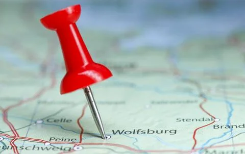 Wolfsburg, Germany pin on map Stock-Fotos