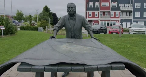 WOLFVILLE, NOVA SCOTIA, CANADA - AUG 27, 2022 - Trestle statue - Vernon Smith Stock Footage 205539441