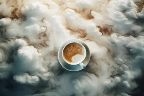 Wolken in meinem Kaffee von oben gesehen, generiert mit KI *** Clouds in m... Stock Photos