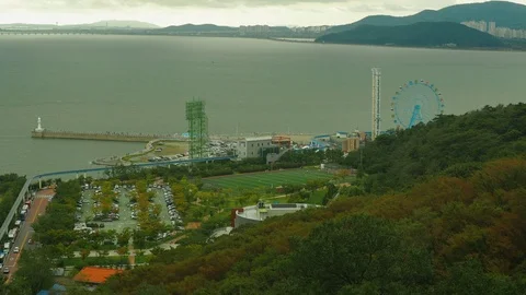 Wolmi Theme Park view was seen from Wolmi Observatory in Incheon Stock Footage 125425396
