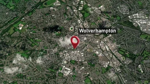 Wolverhampton City Map Zoom (UK) from Space to Earth Video stock 243283772