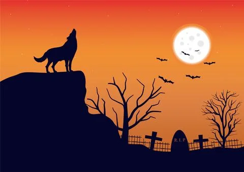 Wolves howling in the graveyard vector Illustrazione stock