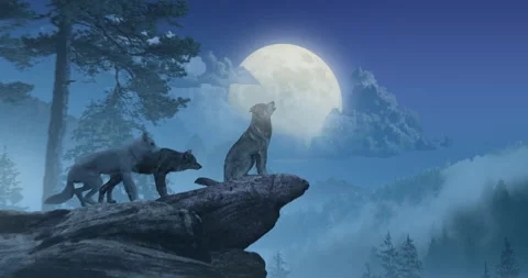 Wolves Howling at Moon Stock Footage