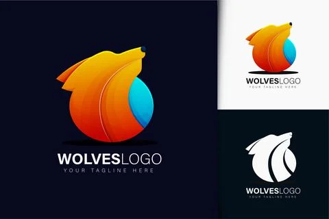 Wolves logo design with gradient Stock Illustration