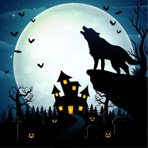 Wolves roar at the celebration of helloween Stock Illustration