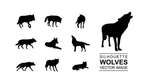 Wolves silhouette vector set image Stock Illustration