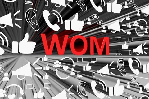 WOM concept blurred background 3d render illustration Stock Illustration