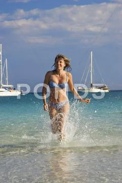 Woman, 35 years old, at cala brandinchi beach, mediterranean, east coast, sar Stock Photos