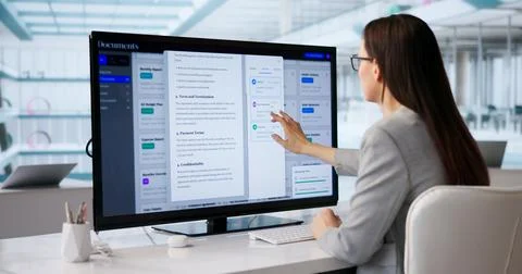 Woman Analyst Managing Cloud-Based Secure Documents For Optimized Virtual Wor 写真素材