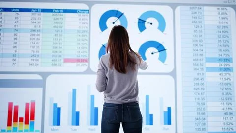 Woman analyzing big data on computer screen 写真素材