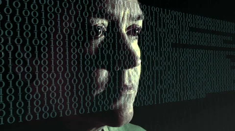 Woman analyzing binary code on virtual computer screen Stock Footage 48044546