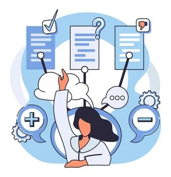 Woman Analyzing Data Making Decisions Through Critical Thinking Stock Illustration