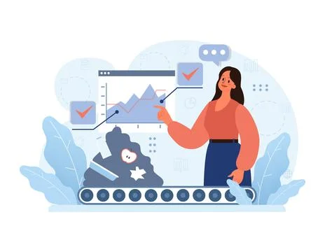 Woman analyzing data trends. Flat vector illustration. Stock Illustration