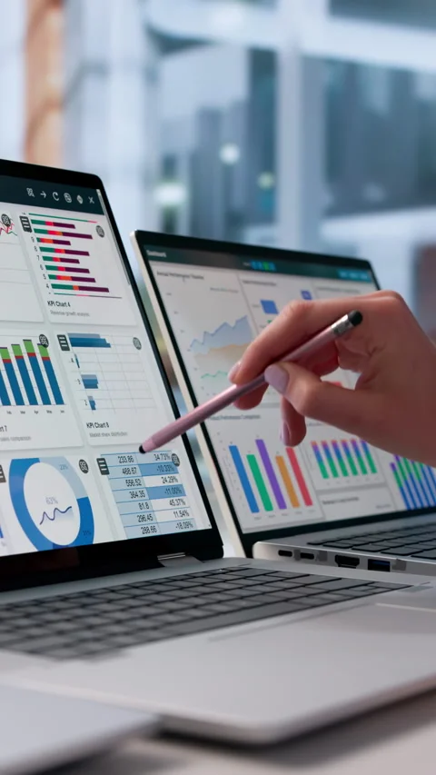 Woman Analyzing Finance Data On Computer Dashboard Stock Footage 333844257