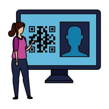 Woman and computer with qr code Stock-Illustration